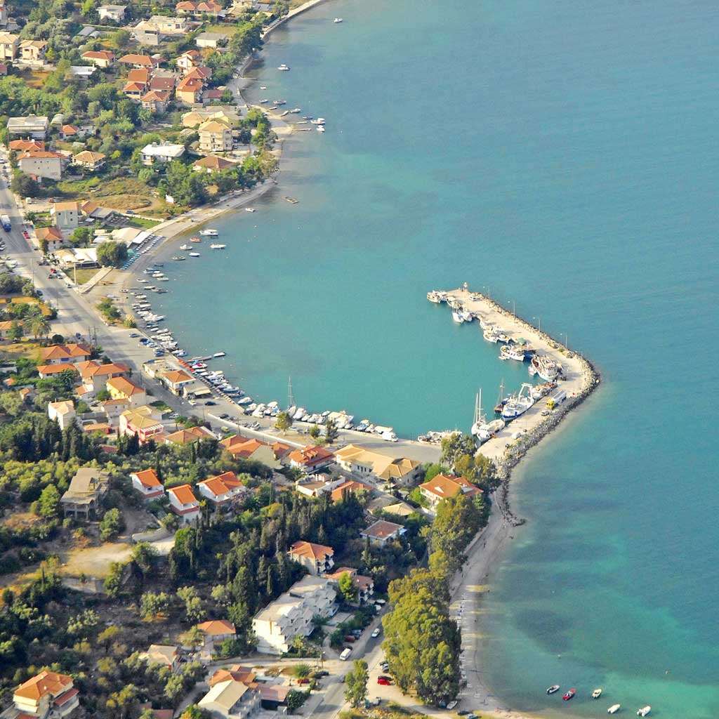 Aerial view of Lygia coastline in Lefkada, prime location for real estate.