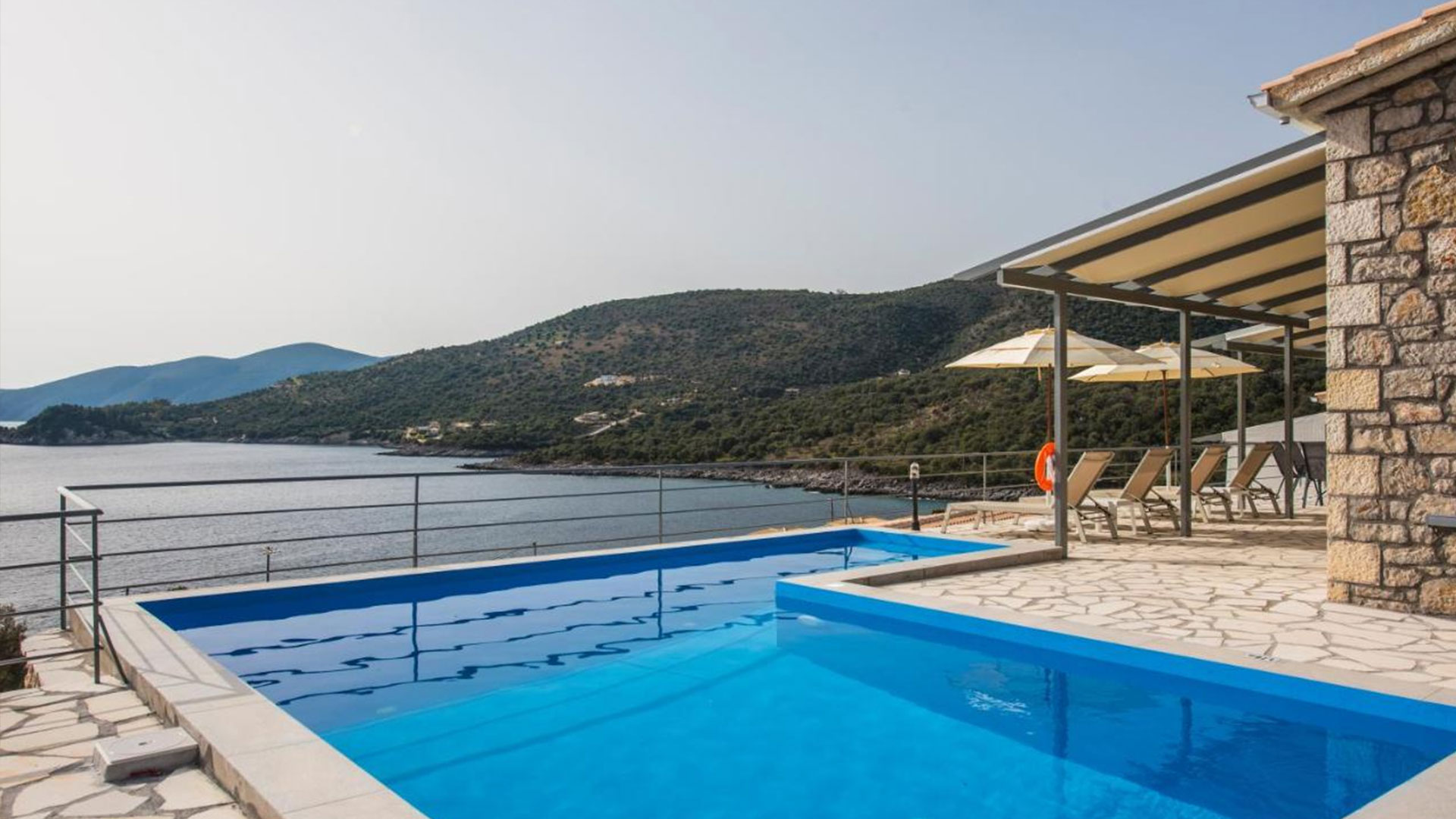 Private pool villa in Marantochori, Lefkada with a sweeping view of the Ionian Sea.